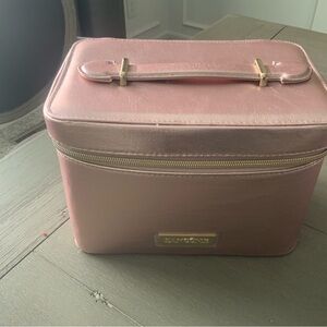 Lancome limited edition metallic rose gold train case/cosmetic bag